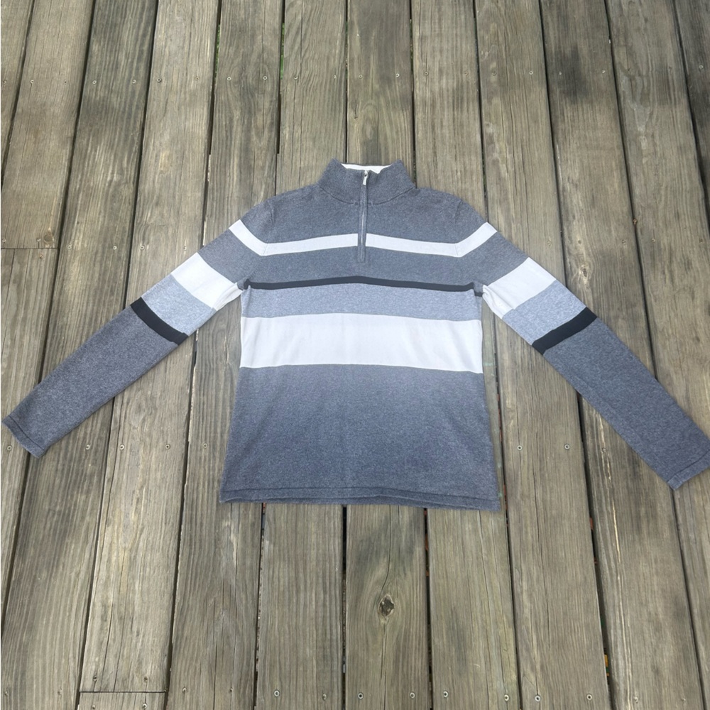 Jones New York Gray and White Zip Up Sweater